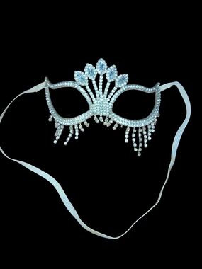 Vintage Blue And White Rhinestone Masquerade Eye Mask - Worn Elastic See Below